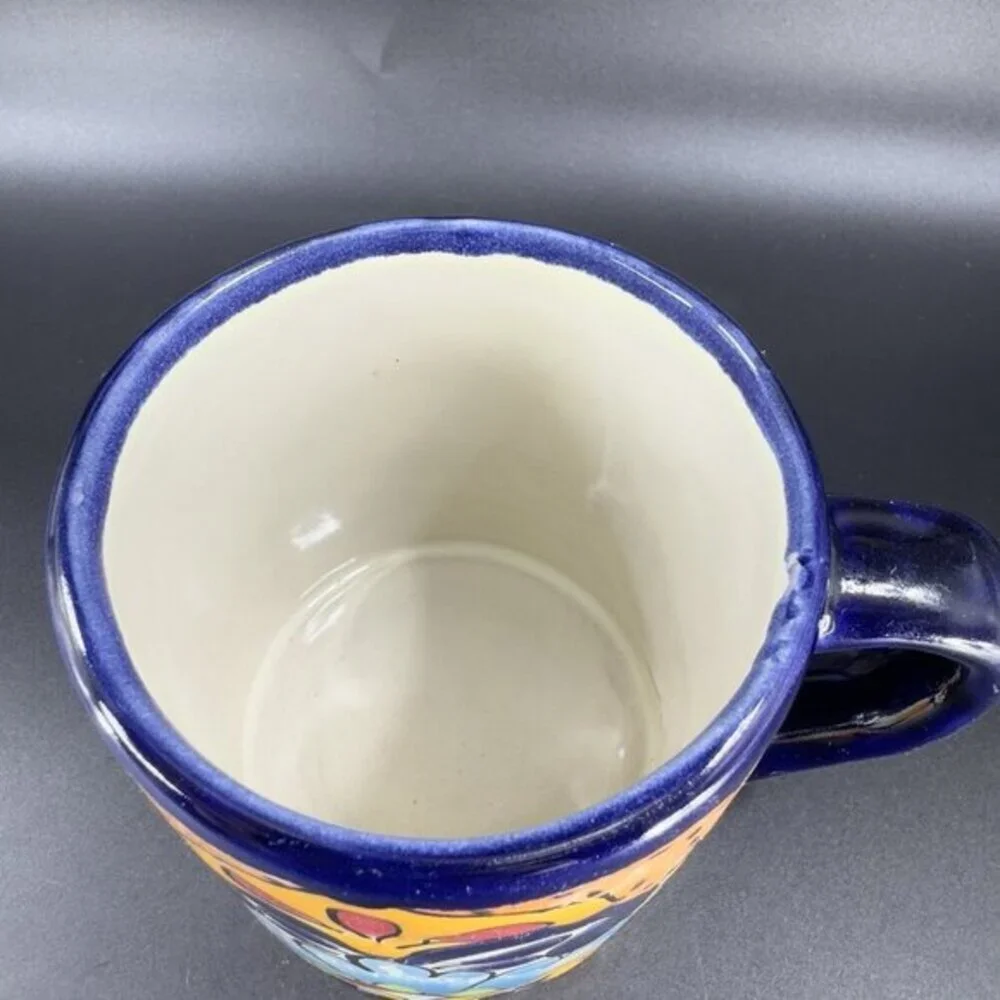 Mexican Pottery Talavera‎ Hand Painted Coffee Mug Cup Folk Art Mug Hand Made VTG
